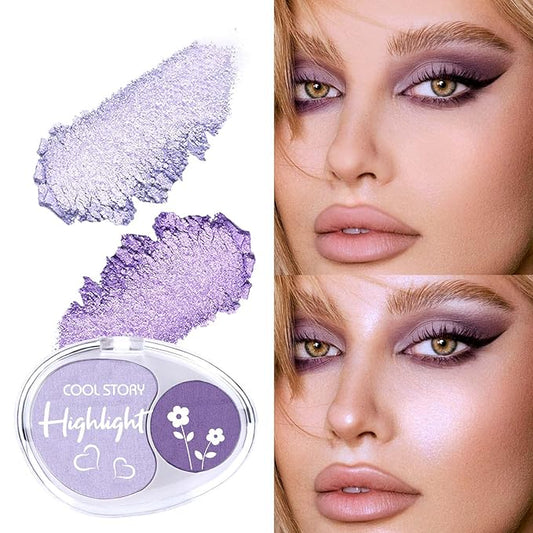 COOL STORY Face High Lighters Makeup Glitter Illuminator Pressed Powder Luminizers Eyeshadow Palette Powder for Face Body Cheek Skin 3#