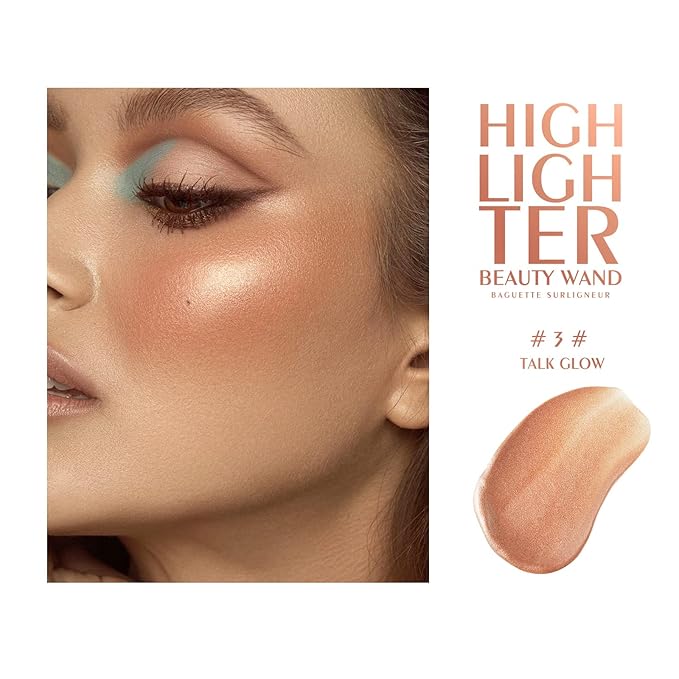 KYDA Highlighter Beauty Wand, Face Illuminator with Cushion Applicator, Natural Glossy Finish, Silky Smooth Cream, Face Highlighter Bronzer Makeup, Lightweight Blendable-Talk Glow