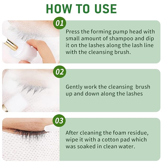 Lash Shampoo Bulk, Eyelash Cleanser for Extensions 2 Liters - 3 Foam Pump Bottles, 3 Lash Cleansing Brushes, Dispenser Pump - Eyelid Foaming Cleanser for Professional Salon and Home Use