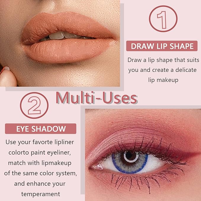 12 Colors High Pigmented Smooth Lip Liner Set, Long Lasting Fade Resistant Lip Pencil, Smudge-proof & Waterproof Red Nude Matte Velvet Lipstick Pen, Professional Lip Liner Set
