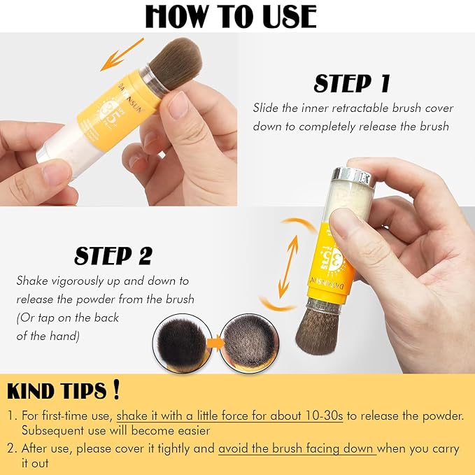 2PCS Mineral Powder Sunscreen Setting Makeup - SPF 35 Brush On Sunscreen for Face & Scalp & Hair, Natural Matte Loose Finishing Powder, Oil Control Lightweight Breathable (#03 Light)