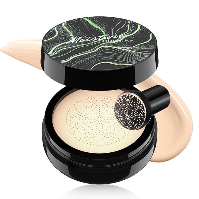 Mushroom Head Air Cushion CC Cream Strong Concealer, Moisturizing BB Cream Makeup Base Primer Even Skin Tone for All Skin Types, Face Makeup Cushion Foundation Long Lasting (Ivory)