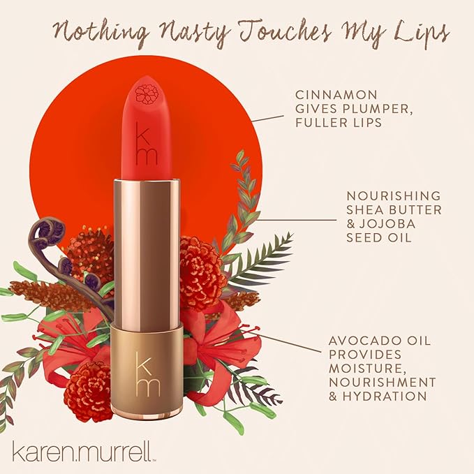 Karen Murrell - Natural Lip Stick - Lipstick 35 Freedom - Red Lipstick - Matte Finish, 100% Natural Ingredients, Moisturizes & Hydrates Lips - Paraben & Cruelty Free