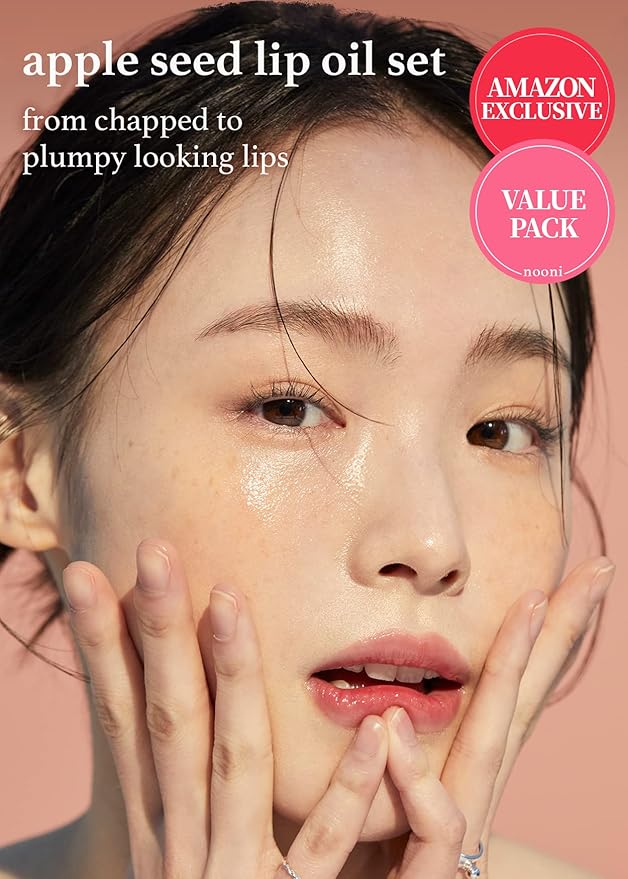 NOONI Korean Vegan Appleseed Lip Oil Set - Appleberry & Applecherry + Korean Facial Clenaser - Snowflake Whipping Cleanser 5.07 Fl Oz Bundle