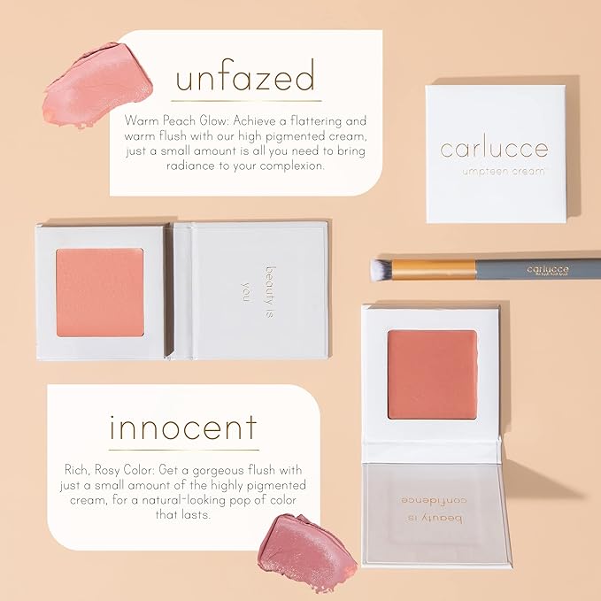 organic, natural, makeup Carlucce Beauty Duo - Umpteen 3-in-1 Cream Color Palette & Hush-Hush Contour Brush - High-Pigment Vegan & Cruelty-Free Makeup - Lips, Cheeks, Eye Base - Made in USA