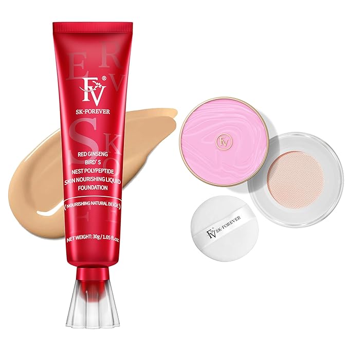 FV Matte Liquid Foundation and Translucent Loose Powder, Waterproof Formula for Oily to Normal Skin Types
