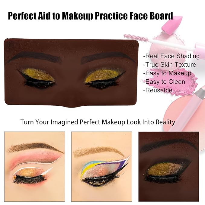 3D Eye Makeup Face Practice Board, Perfect Aid to Makeup Practicing Face Board, Reusable Silicone Face to Practice Makeup Mannequin for Beginners to Practice Eyesmakeup Kit (Black)