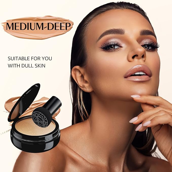 Mushroom Head Air Cushion CC Cream - Moisturizing & Oil Control BB Cream Foundation Create Long-Lasting, Waterproof Makeup Base Primer, Concealer Full Coverage for All Skin Types (Medium Deep)