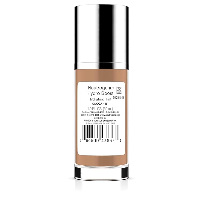 Neutrogena Hydro Boost Hydrating Tint with Hyaluronic Acid, Lightweight Water Gel Formula, Moisturizing, Oil-Free & Non-Comedogenic Liquid Foundation Makeup, 115 Cocoa Color 1.0 fl. oz