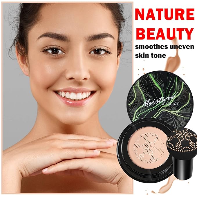 2PCS Mushroom Head Air Cushion CC Cream BB Cream Foundation Moisturizing Matte Concealer Long Lasting Full Coverage Foundation Makeup for All Skin (Natural)