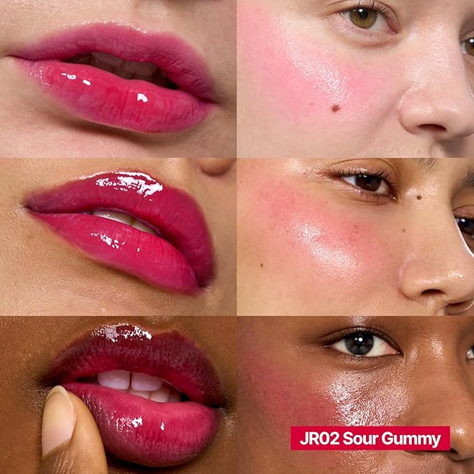 Glowy Jelly Pot + Keychain SET | Dewy Jelly Lip & Blush Color, Tinted Glow Jelly Balm, Dewy Buildable Finish – Sour Gummy (Berry Red) | 0.14 oz