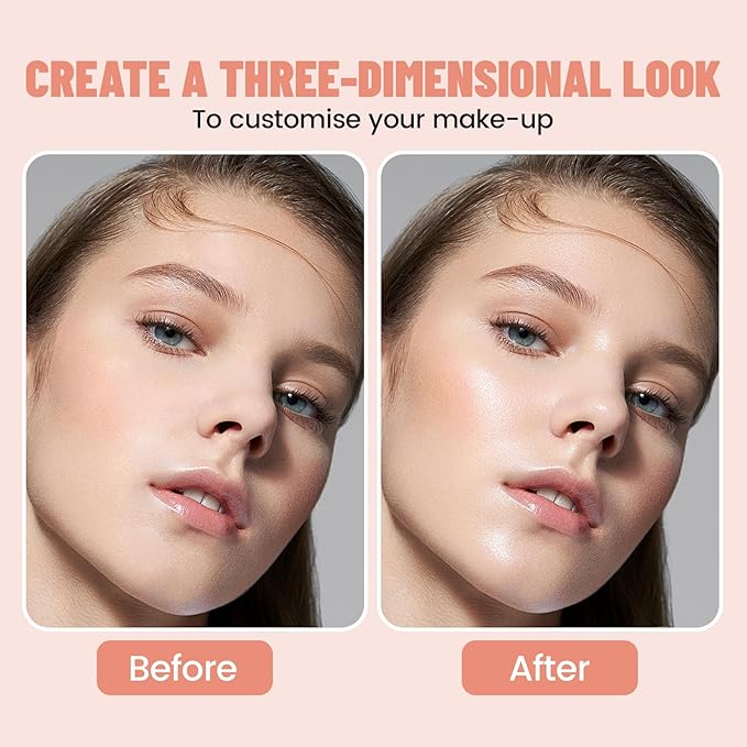 Cool Toned Contour Palette Makeup, All in 1 Highlighter Blush Bronzer Palette for Women, Smooth Long Wear Buildable Nude Primer Powder Three-Dimensional Natural Contouring Face Cosmetic Gift
