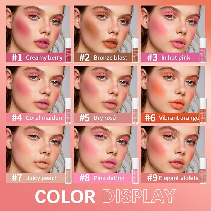 GECOMO Liquid Blush for Cheeks Makeup Face Blush, Weightless Cream Formula, Smudge Proof Long-Wearing Pigmented Blush, Natural Look Makeup Face Blushes, Shimmer Finish, Dainty - 07# Juicy peach