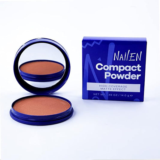Nailen Compact Makeup Setting Powder Foundation with Matte Finish, Shine Control, Full Coverage - Ideal for All Skin Types & Poreless Smooth Face Look - Tone 7, (1 Count)