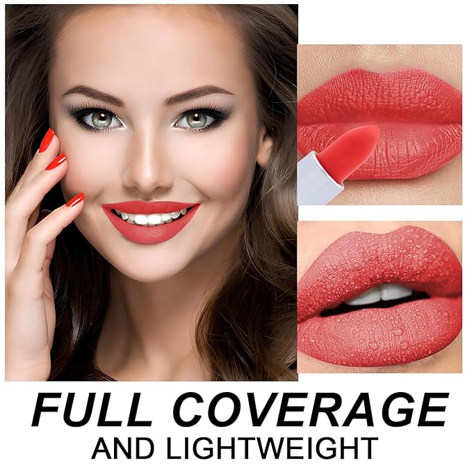 Matte Bullet Long Wear Lipstick - Vegan and Cruelty-Free - Smudge and Waterproof Matte Lipstick with Moisturizing Formula - All Day Comfort - (Fiery Coral #10)