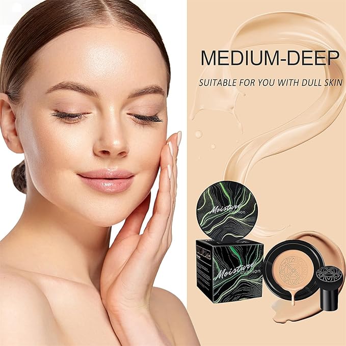 Mushroom Head Air Cushion CC Cream - BB Cream Face Makeup Foundation for Mature Skin Moisturizing Concealer Brighten Long-Lasting, Even Skin Tone for All Skin Types (Medium)