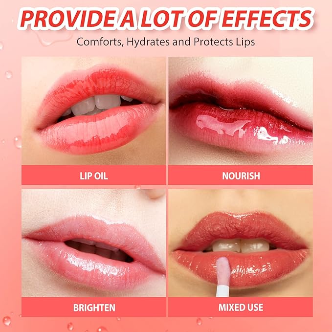 Big Brush Head Hydrating Lip Glow Oil Plumping Lip Tint, Hydrating Lip Gloss Tinted Lip Balm Transparent Lip Care, Long Lasting Nourishing Non-sticky Fresh Texture (Raspberry)