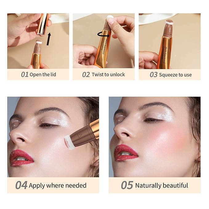 Contour Beauty Wand, Liquid Face Concealer Contouring/Highlighter/Blusher Stick with Cushion Applicator, Long Lasting Natural Matte Finish, Lightweight Blendable Silky Cream Contour Stick