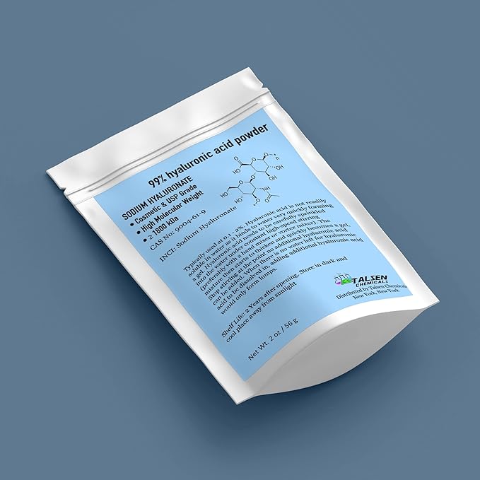 Hyaluronic Acid Powder (2 oz. / 56 grams) 1800 kDa+ Pure Hyaluronic Acid Powder Natural Cosmetic Grade, Hyaluronic Acid High Molecular Weight Powder, DIY Hyaluronic Acid Serums