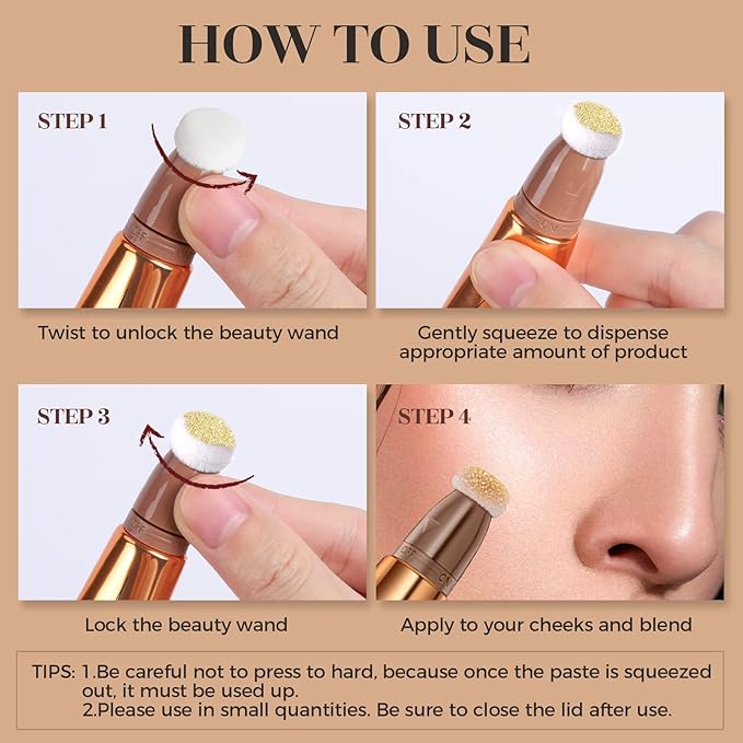 Highlighter Beauty Wand, Liquid Face Highlighter Stick with Cushion Applicator, Long Lasting Smooth Natural Matte Finish, Lightweight Blendable Super Silky Cream Highlighter Stick (05# Highlighter)
