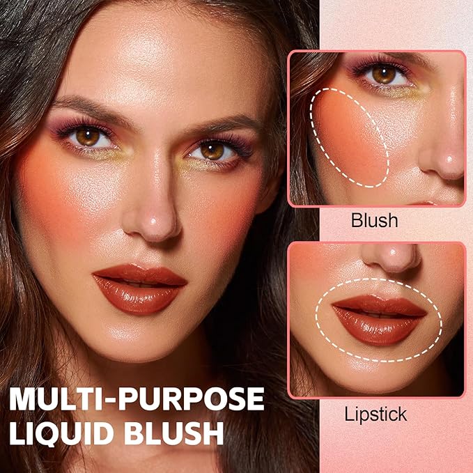 Liquid Blush, Multi-Use Make Up for Cheeks & Lips, High Pigment Matte Blush, Silky Creamy & Blendable Color for Highlighting Contour, Creating a Natural Moisturizing Finish