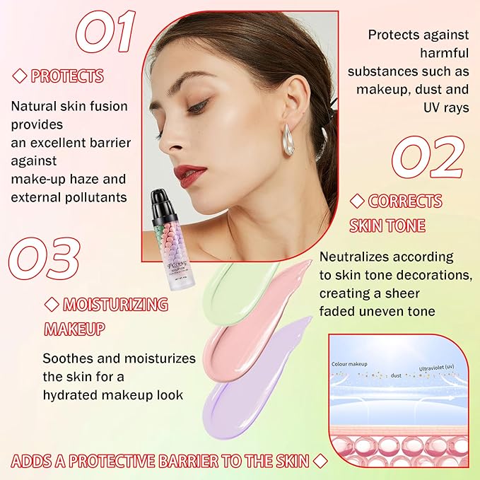 One Step Color Corrector Isolation Cream,Tri-Color Moisturizing Concealer Makeup Primer,Tinted Moisturizer Long Lasting Color Correcting Facial Serum Foundation for Flawless Makeup