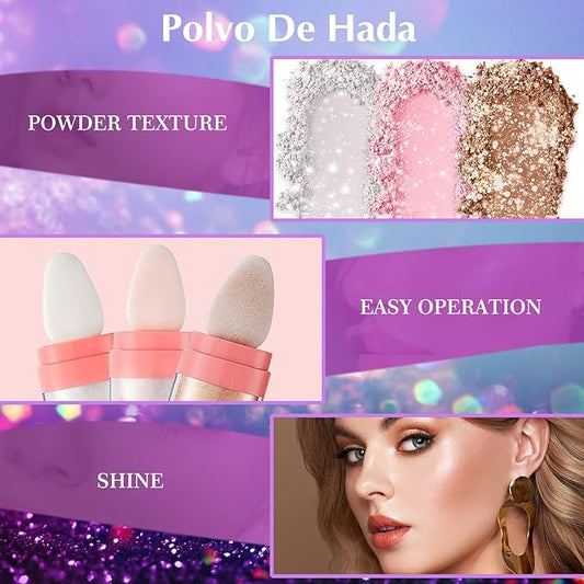 Ofanyia Highlighter Powder Stick, Polvo De Hadas Highlight Patting Powder, Body Brighten Glitter Shimmer Three-dimensional Sparkle Patting Powder for Face Eyes Lips Hair Body Glow Makeup