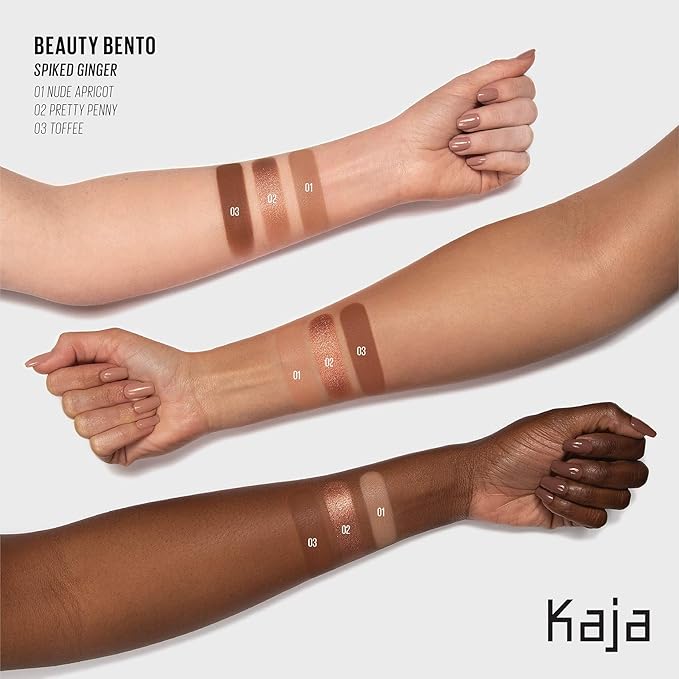 Kaja Lip & Blush Glazed Keychain Stain - Jelly Charm 01 Cherry Spritz + Beauty Bento Collection - Bouncy Eyeshadow Trio 10 Spiked Ginger, 0.03 Oz Bundle