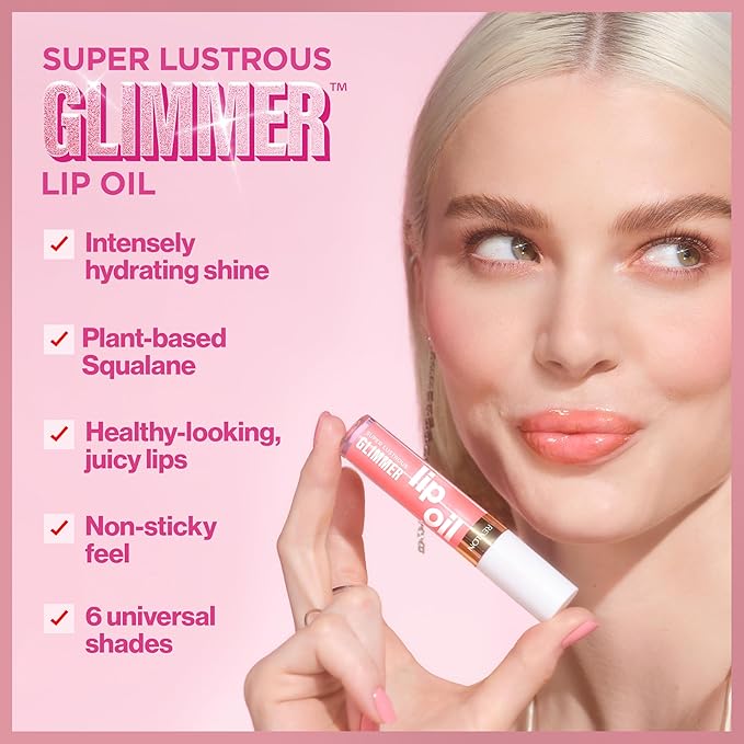 REVLON Super Lustrous Glimmer Lip Oil, Moisturizing & Tinted, Shiny Finish, Made with Plant-Based Squalane, 002 Miss Coral, 0.13 fl oz
