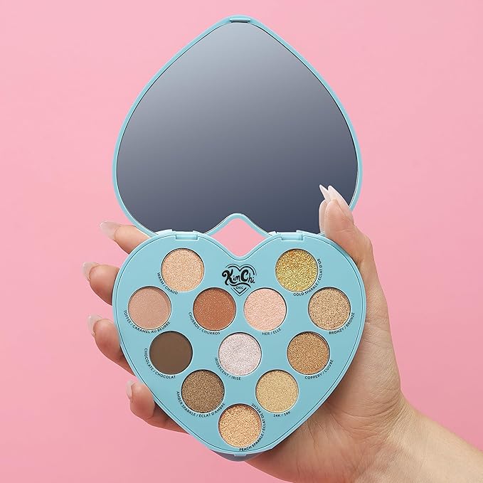 KimChi Chic Spinning Hearts Love Eyeshadow & Pigment Palette - 12 Shades for Soft Glam to Bold Looks, Long Lasting, Blendable, Cruelty Free, Partner in Crime 0.3 oz