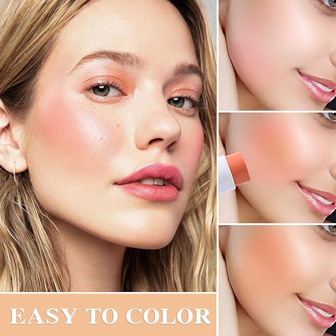 Cream Blush Stick with Brush and Makeup Sponge,Waterproof Multi Cream Makeup Stick,Lightweight,Long-lasting,2 in 1 Multi Blush for Cheeks & Lip Tint & Eyeshadow N