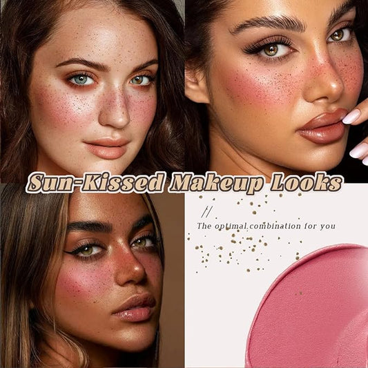 Freckle Pen Blush Stick Sunkissed Makeup Set, Natural Waterproof Fake Freckle Pen Long Lasting Quick Dry Soft Liquid Freckle Marker,Buildable Lightweight Solid Cream Blush for Cheeks