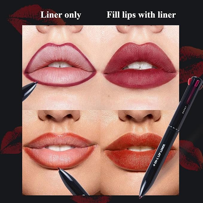 4 in 1 Makeup Pen, 2 PCS, Eye Liner, Brow Liner, Lip Liner, Highlighter Pen, Smooth to Glide, All in One Waterproof Long-Lasting Multi-function Beauty Pencil, Facial Lip Liner Makeup Pencil
