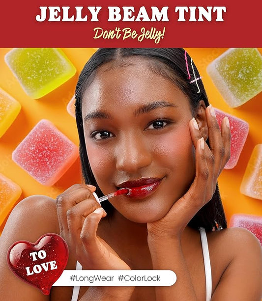 Peach C Jelly Beam Tint - Long Lasting Korean Lip Tint Stain Plumping Jelly Lip Gloss - Lightweight, Moisturizing & Buildable Lip Makeup Jelly Tint Blush with Vitamin E (To Love, 0.07 oz)