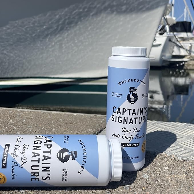 MacKenzie's Captain's Signature Stay-Dry Anti-Chafe Powder - Gifts for Fisherman - Gifts for Men - Calamine - Aloe Vera - All Natural - Talc Free Formula - 6.5 OZ