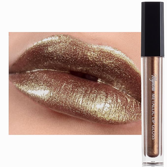 Mynena Bronze Glitter Lip Gloss Non-Sticky Filled with Iridescent Sparkles | Lightweight Shimmer Lip Topper – Paraben-Free | Demi-Sheer Lipgloss from Cosplay to Everyday Glam | IHazel