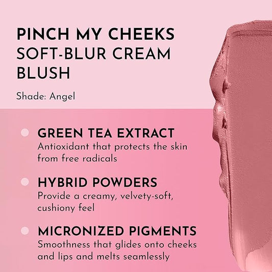 Pinch My Cheeks Soft-Blur Cream Blush - Angel - Premium Blush with Natural Ingredients to Re-Energize and Protect the Skin While Imparting a Soft, Cloudy Finish - 0.18 oz