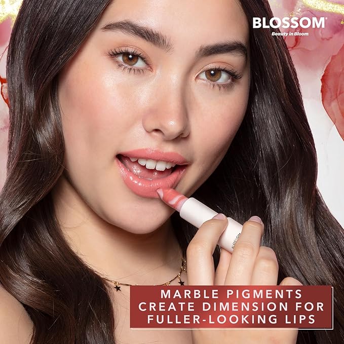 Blossom Marble Shimmer Lip Balm Moisturizing Lipstick with Shea Butter, Jojoba, Olive Oil, 0.12oz/3.5g, Au Natural