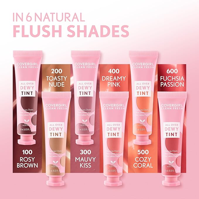 COVERGIRL Clean Fresh Dewy Tint 600 Fuchsia Passion, 3-in-1 Tint, Blendable Color For Eyes, Lips & Cheeks, 0.33 fl oz (Pack of 1)