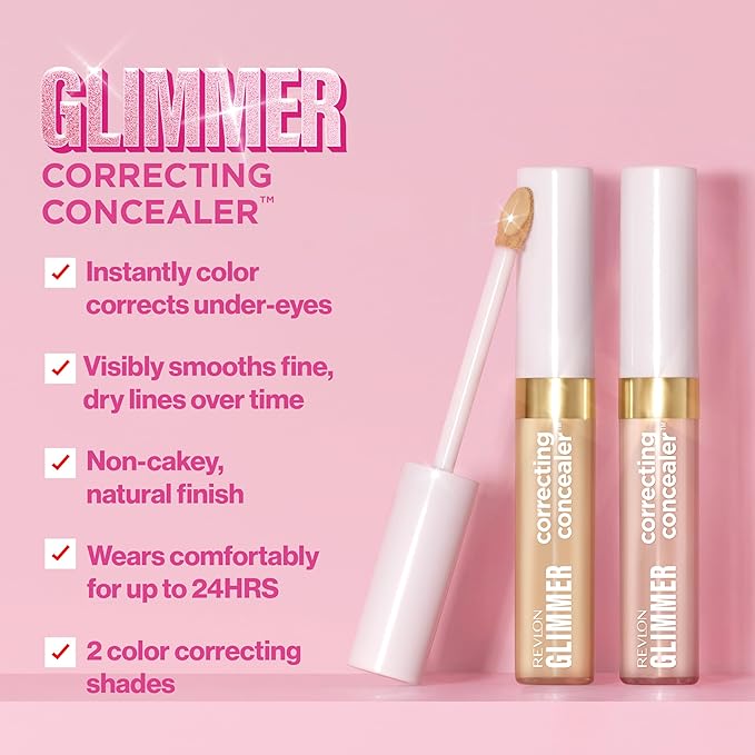 Revlon Glimmer Correcting Concealer, Liquid Under Eye Makeup, Made with Caffeine, Vitamin C, & Stevioside, 115, 0.3 fl oz