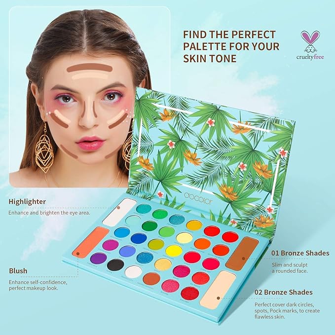 Docolor 17Pcs Colorful Makeup Brushes Set + 48Colors BOOM Eeyshadow Palette, Ultra Pigmented Matte Shimmer Metallic Natural Blendable Cream Powder Long Lasting Waterproof Make Up Eye Shadow Palettes