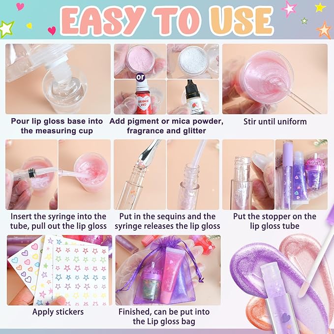 Lip Gloss Making Kit, JCOOS 66PCS Lipgloss Sets for Girls, Women, Kids Lip Gloss Kit, Fun Diy Lipgloss Making Kit for Beginner, Moisturize Lip Oil Base Tubes, Lip Gloss Set for Teens, Tween Girl Gifts