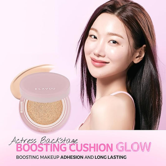 KLAVUU Actress Backstage Boosting Cushion Glow #23 Rich Ivory – Korean Cushion Foundation for Dry Skin, Long-Lasting Hydrating Coverage, Natural Dewy Glow, Smooth Glass Skin Effect, No Caking