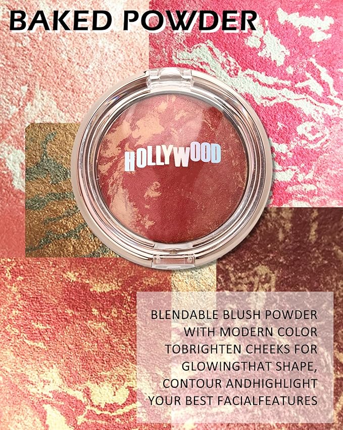 Baked Blush,Glow Marbleized Blush Powder Palette,Lightweight Shimmery Cruelty-Free Blusher for Cheeks,Eyeshadow & Highlight,Makeup Gift for Women rubores de maquillaje(0.49Ounce)-09 Mangosteen