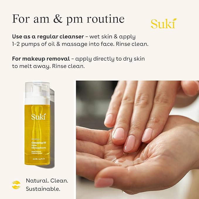 Suki Cleansing Oil 4 Fl Oz, Makeup Remover, Facial Cleanser, Prevents Breakout and Hydrates