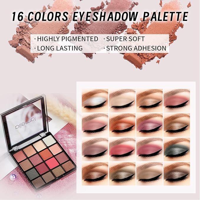 Makeup Set for Girls & Women, Full Face Kit, Travel Kit, Present Set, Eyeshadow, Foundation, Blusher, Eyeliner, Lip Gloss, Makeup Brushes & Sponge Bag