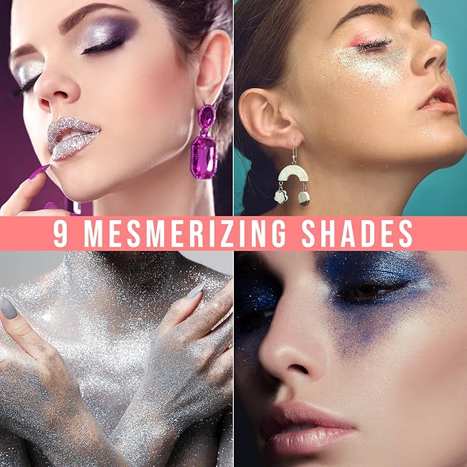 Profusion Cosmetics Majestic Gems 9 Shade Pressed Glitter Palette for Stunning Looks, Sparkle and Shine with Premium Makeup Kit, Get Lit and Glittery is Must Have Essential for Your Glam Squad