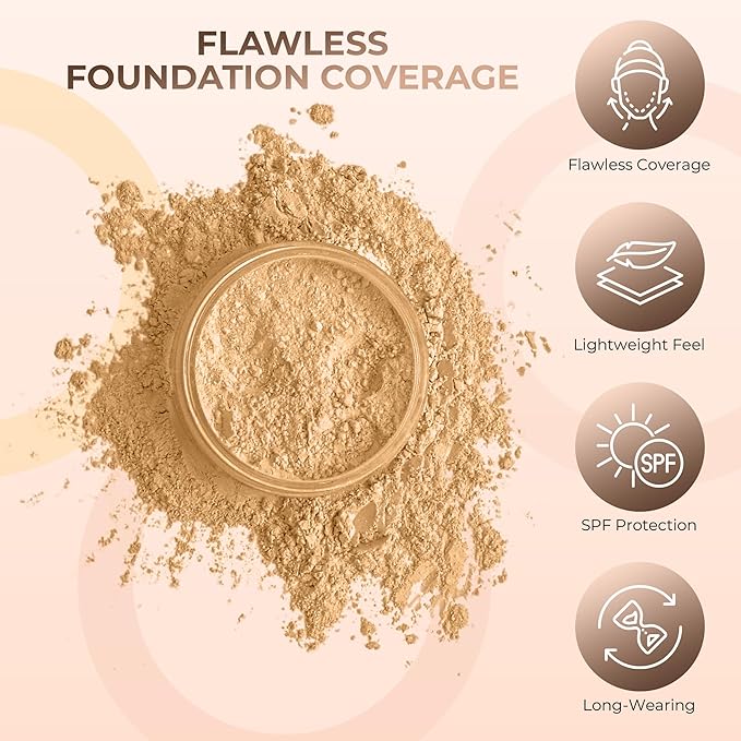 16pc STARTER KIT with 10 BRUSHES SET (BEIGE) Mineral Makeup Bare Face Loose Powder Includes Matte Foundation, Veil Primer, Blush, Bronzer, Translucent Finishing Setting Powder SPF 30 Travel Size
