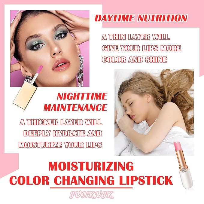 2PCS Lip Oil and Color Changing Lipstick Set,Magic Jelly PH Lipstick,Moisturizing Color Change Lipstick,Lip Stain Long Lasting Waterproof Tinted Lip Balm Set,Hydrating Lip Glow Oil for Women