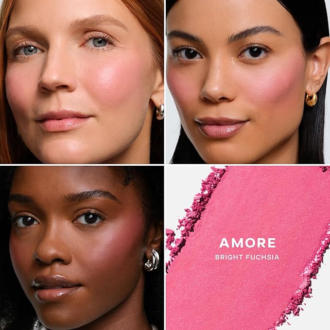 Saie SuperSuede Baked Blush - Talc-Free Powder Blush for All Day Wear - Enriched with Plant-Derived Squalane + Glycerin to Help Moisturize Dry Skin - Amore (.01 Ounce)